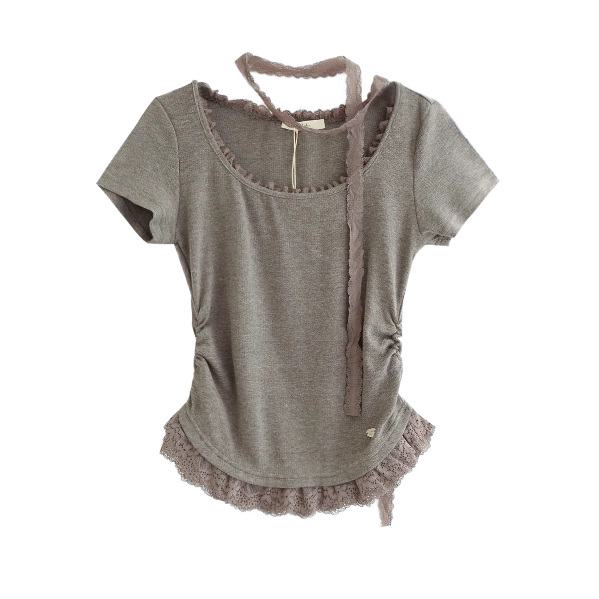 Gidle Shuhua Lace Edged Ruffled Ribbon Top