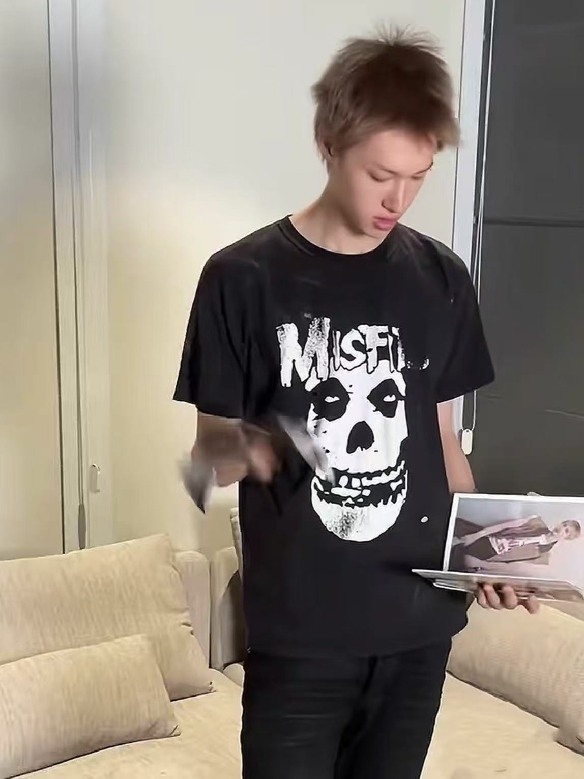 Cortis Martin Justin Biber Inspired Misfits Classic Fiend Skull Graphic T-Shirt