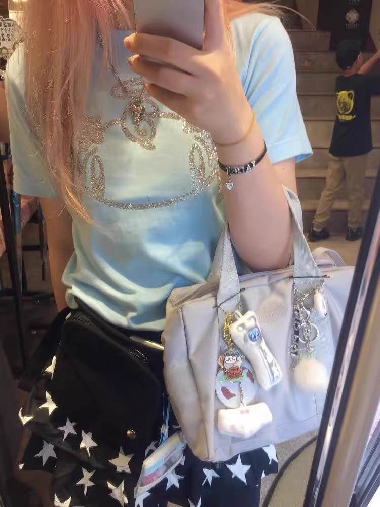 Newjeans Haerin Inspired  Glittery Angel Blue T-Shirt - NJZ