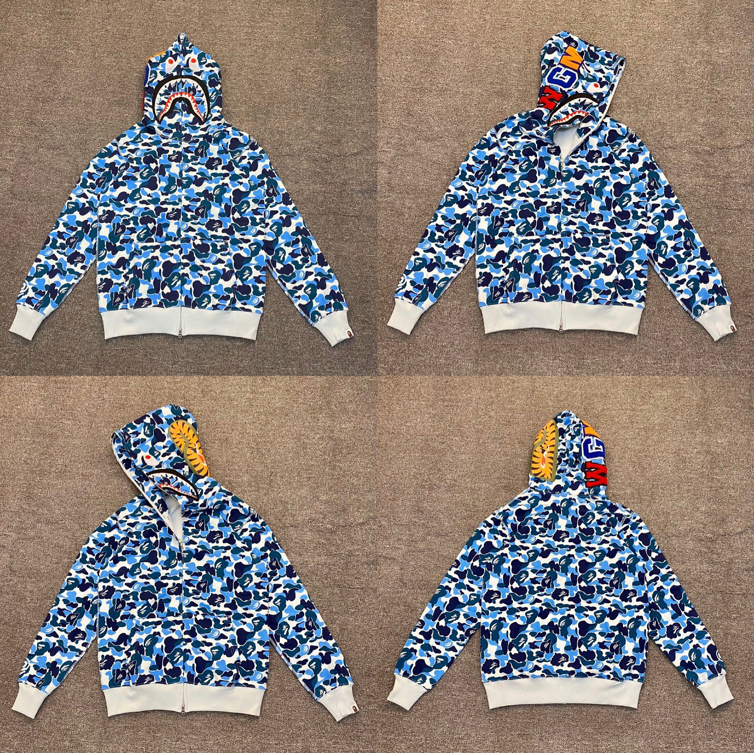 Enhypen Sunoo Inspired BAPE Blue Camo Shark Full Zip Hoodie 