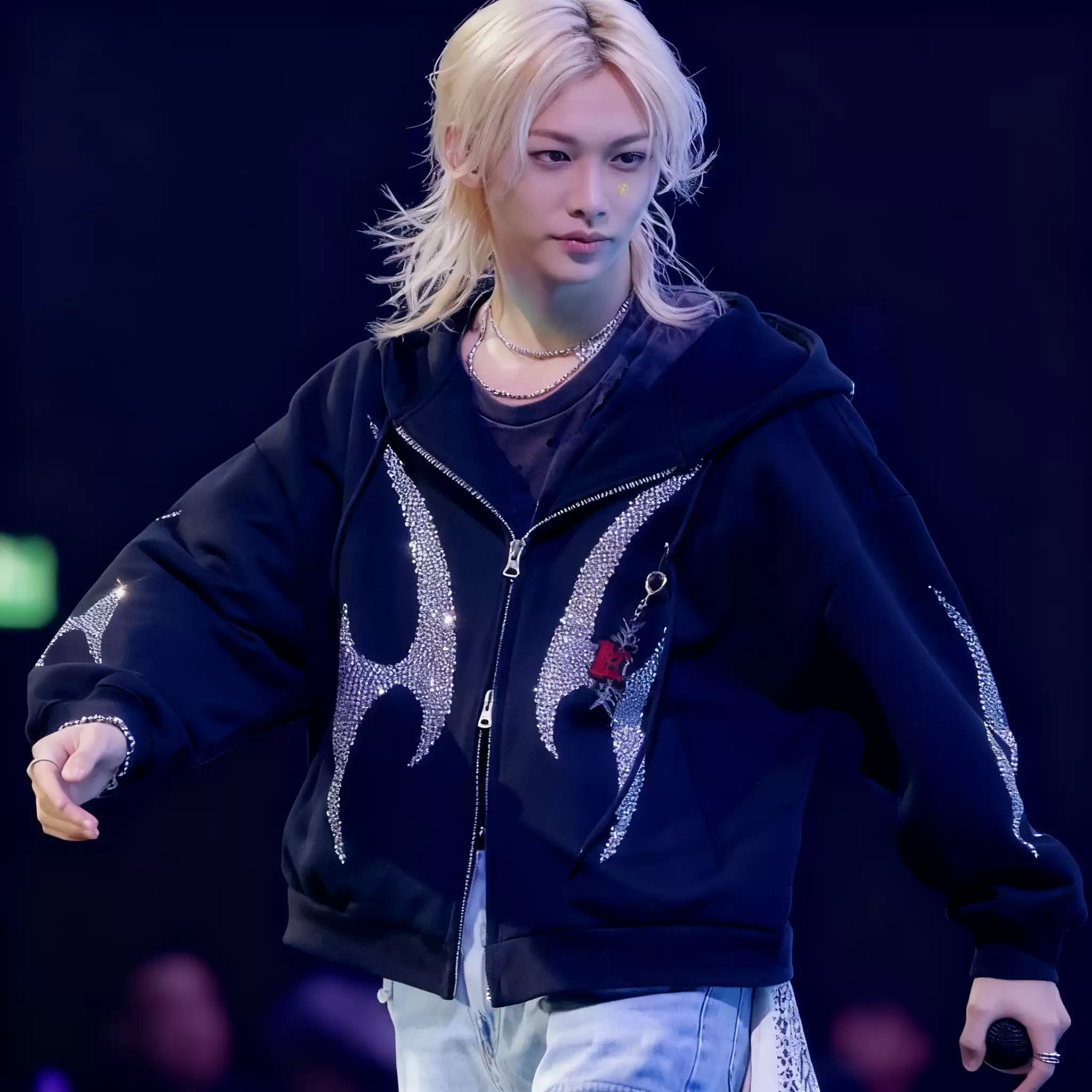 Stray Kids Felix Inspired Rhinestone Flame Zip-Up Hoodie-Straykids