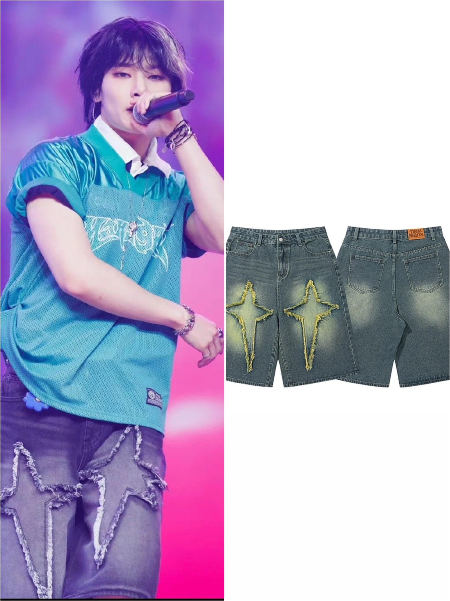 Stray Kids Jeongin Blue Frayed Star Pattern Denim Shorts Pant-straykids