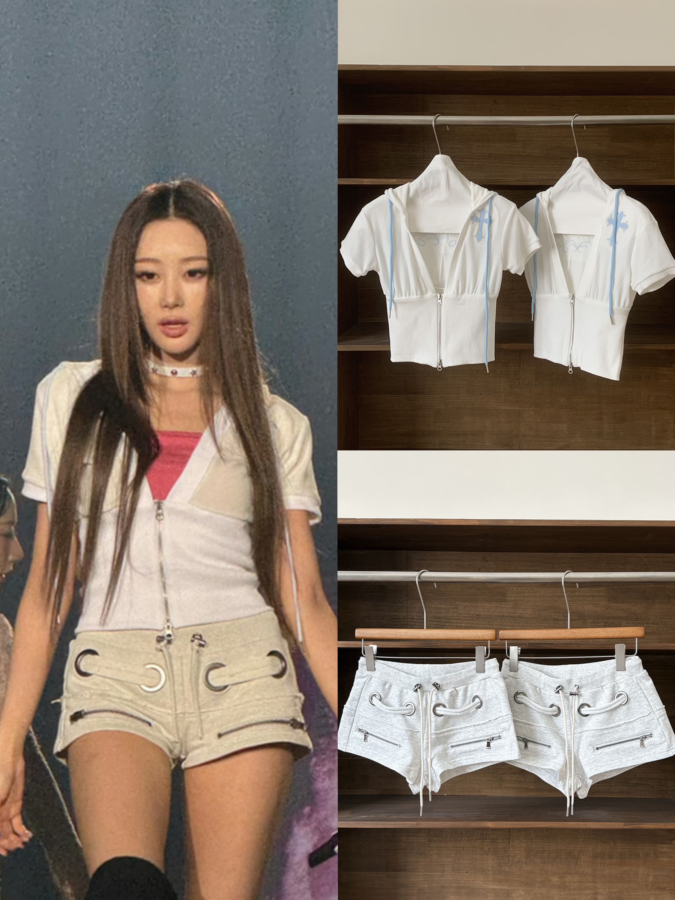 Aespa Giselle Inspired Cross Crop Hoodie Low-Rise Shorts Set