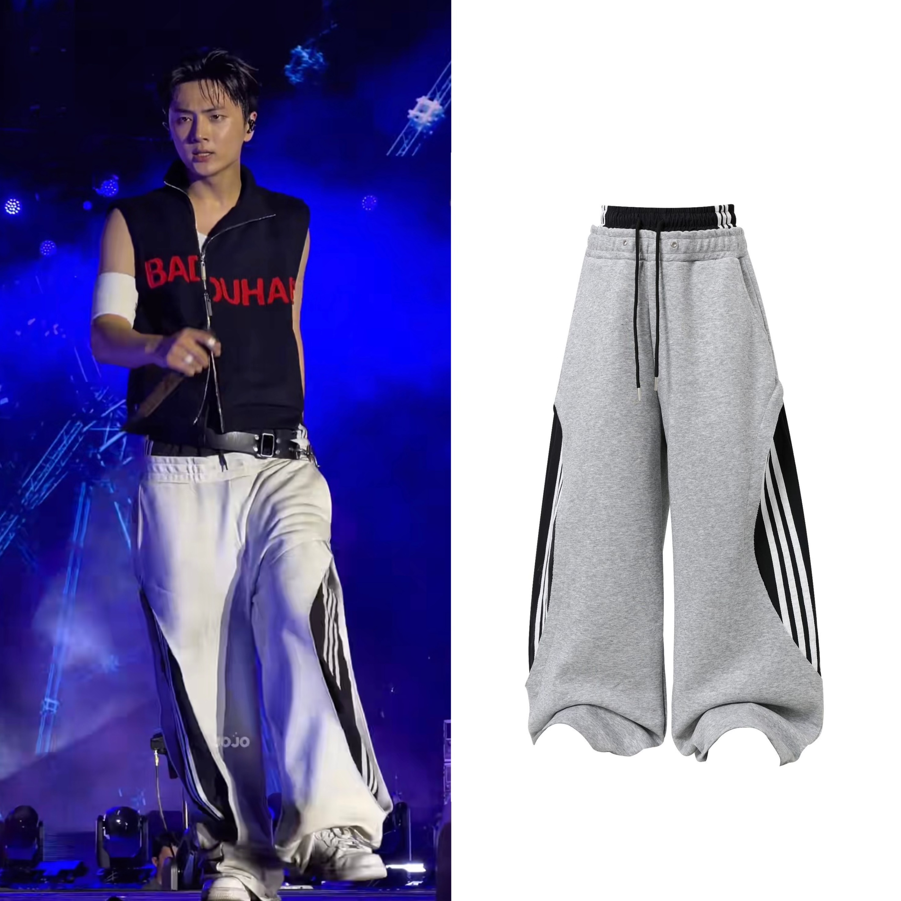 Enhypen Jay Inspired Deconstructed Double Waistband Three-Stripe Sweatpants