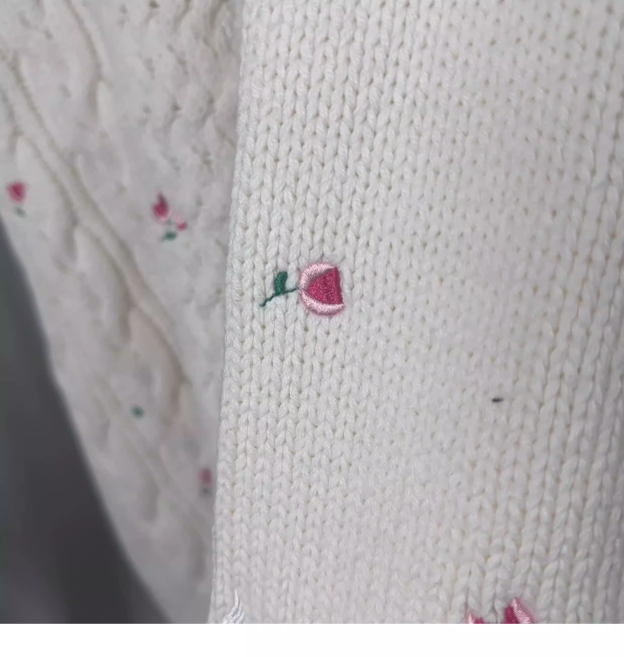 Seventeen Mingyu Inspired Floral Embroidery Cable Knit Sweater
