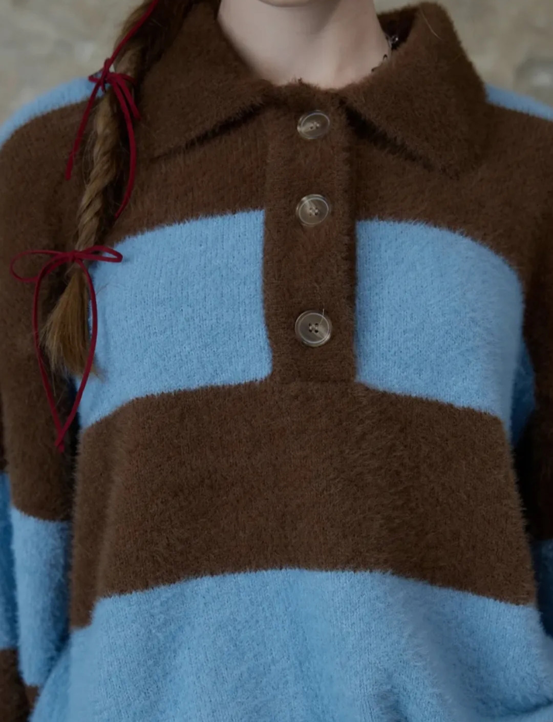 Striped Knit Faux Mink Sweater-Blackpink Jennie