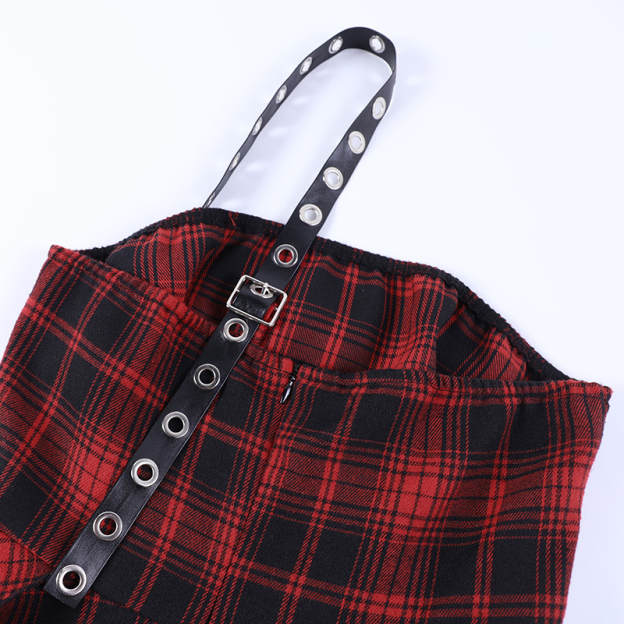 Red Plaid Tube Dress-Straykids concert outfitidea for STAY