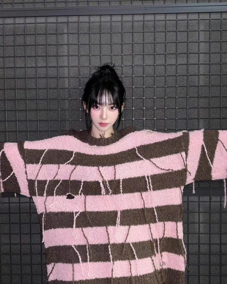 Aespa Karina Inspired Pink-Brown Striped Sweater