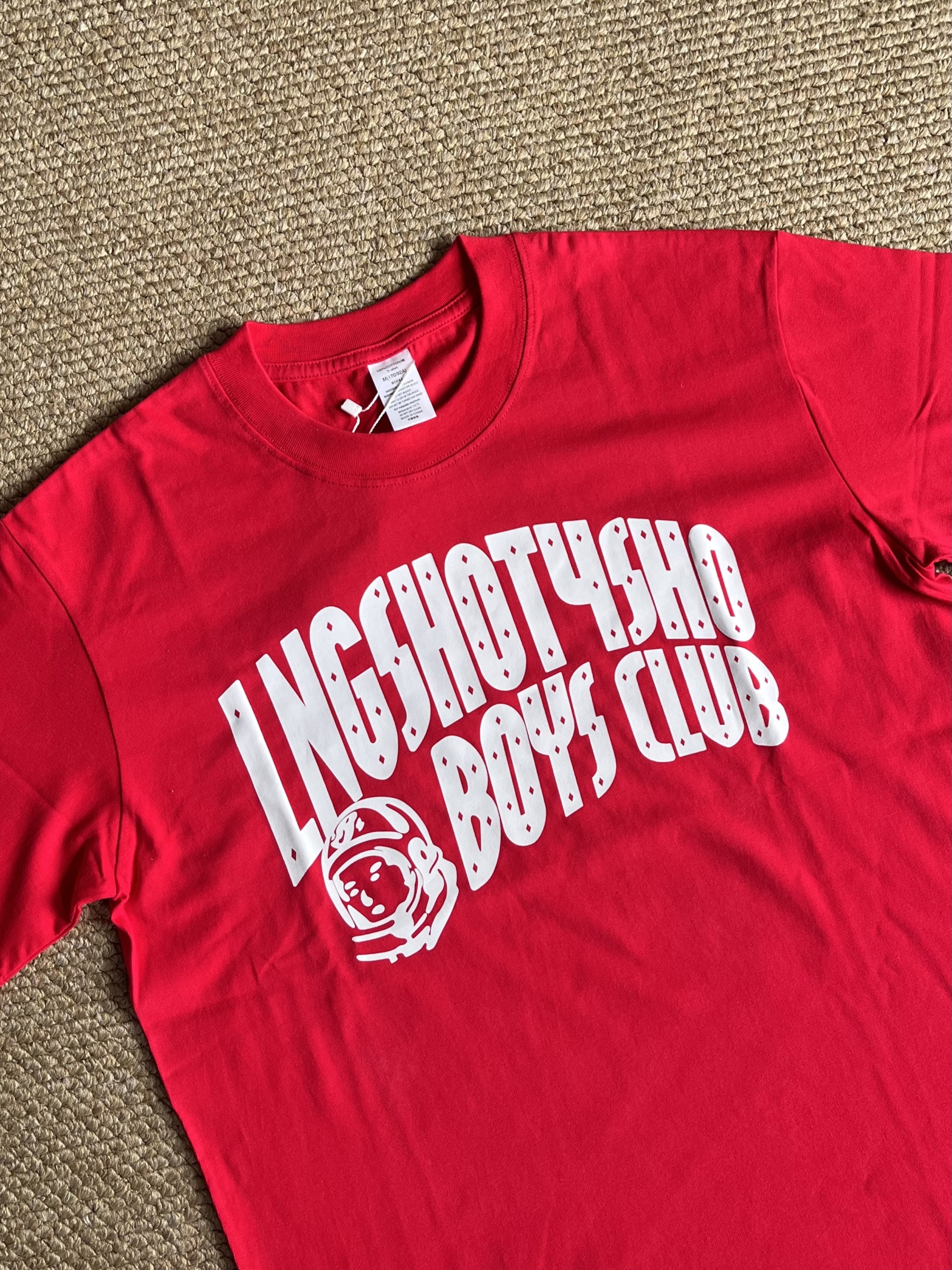 lngshot inspired  red boys club letter print tshirt