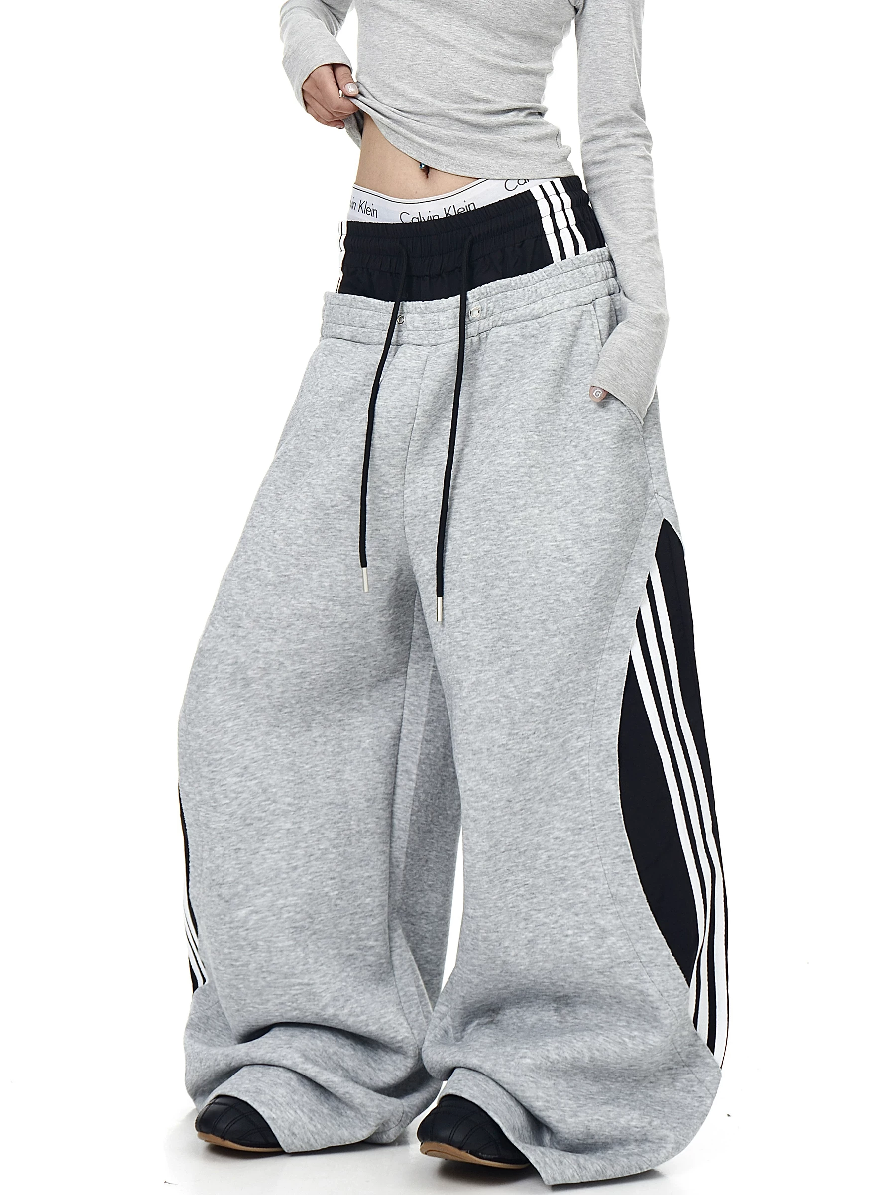 Enhypen Jay Inspired Deconstructed Double Waistband Three-Stripe Sweatpants