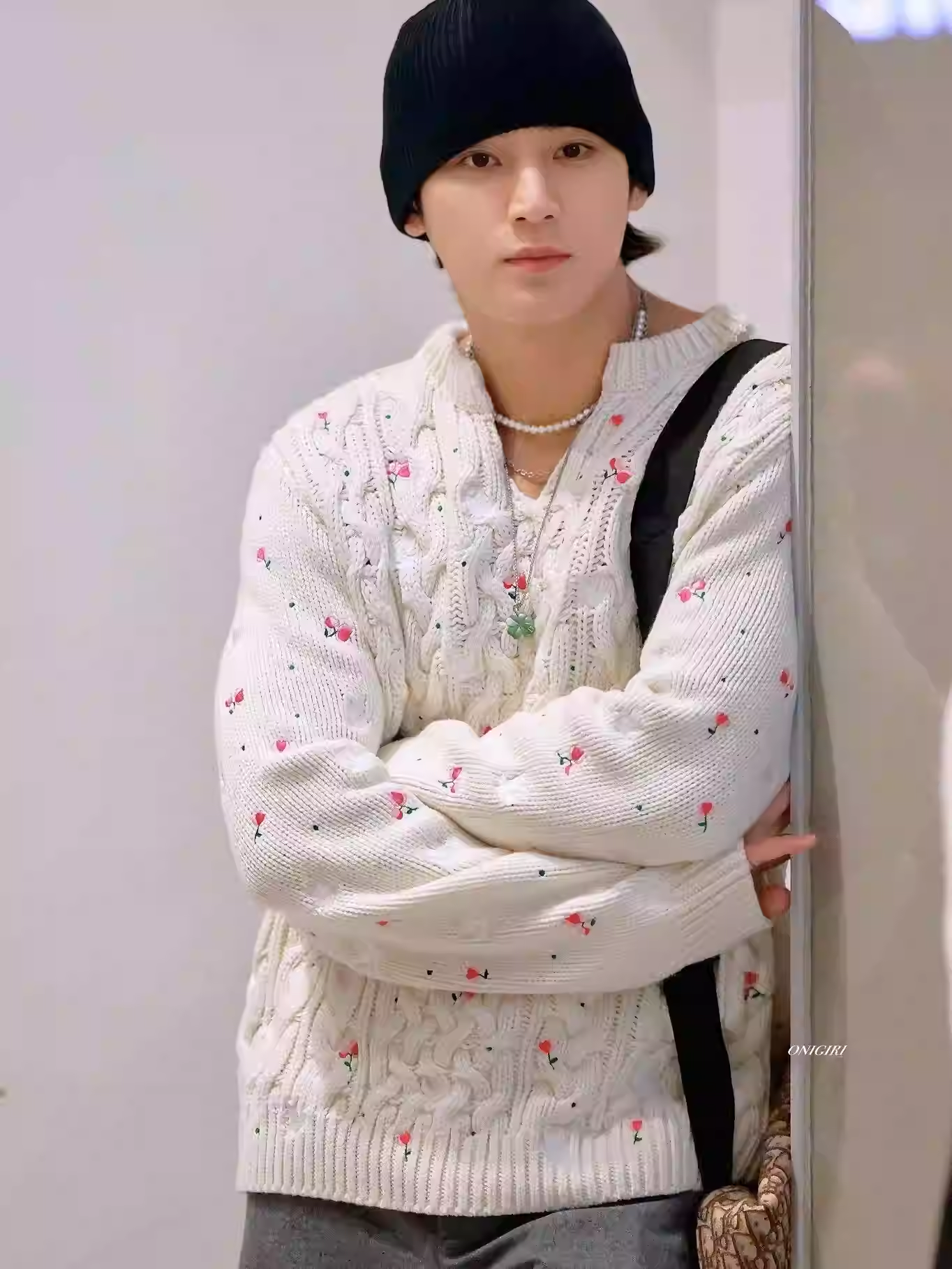 Seventeen Mingyu Inspired Floral Embroidery Cable Knit Sweater