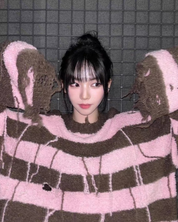 Aespa Karina Inspired Pink-Brown Striped Sweater