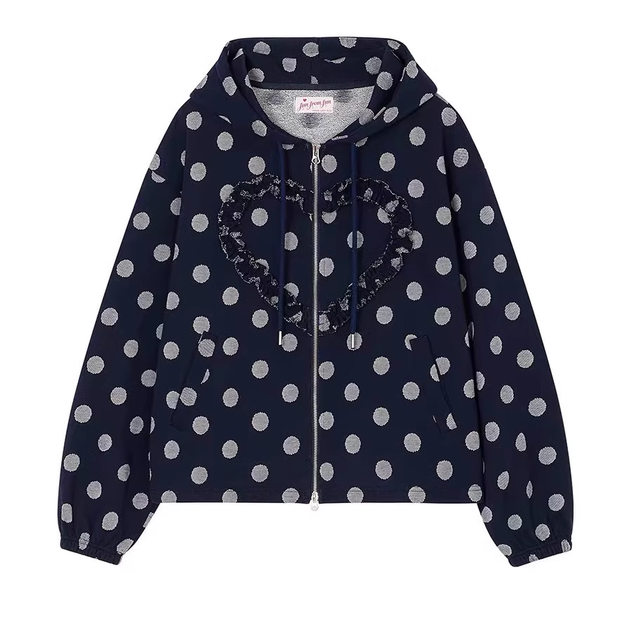 REI Heart Shaped Ruffled Polka dot Zip up Hoodie - IVE REI