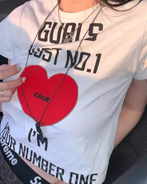 Aespa Karina Inspired GURLS JUST NO.1 Heart Print Short Sleeve Tee