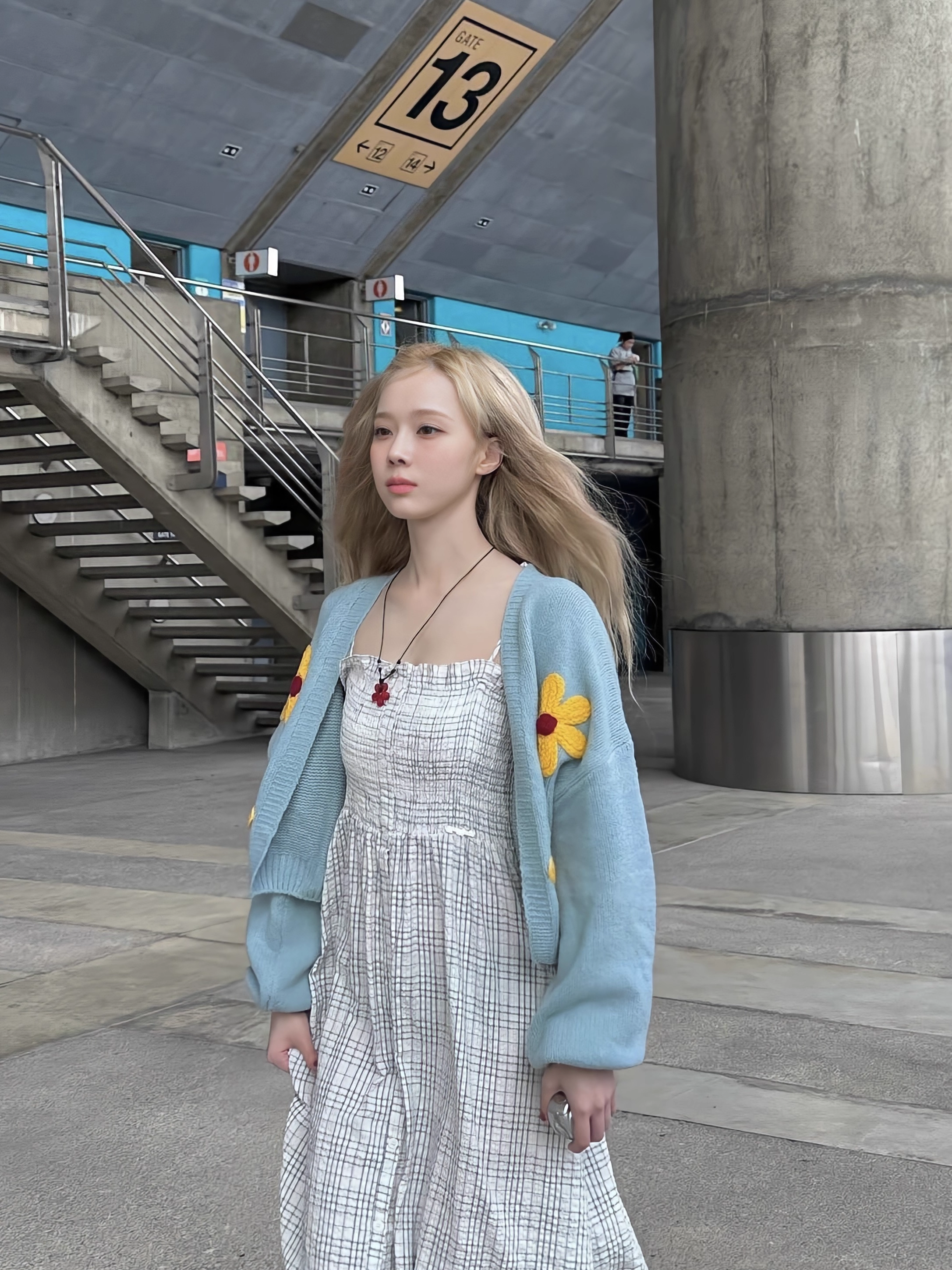 Aespa Winter Inspired Flower Embroidered Knit Cardigan