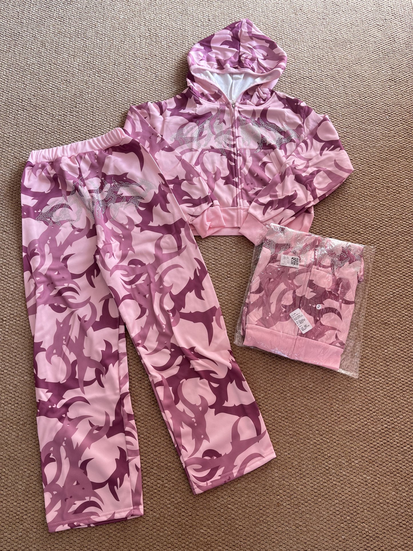 TWICE -Pink Camo Rhinestone inspired Hoodie Set