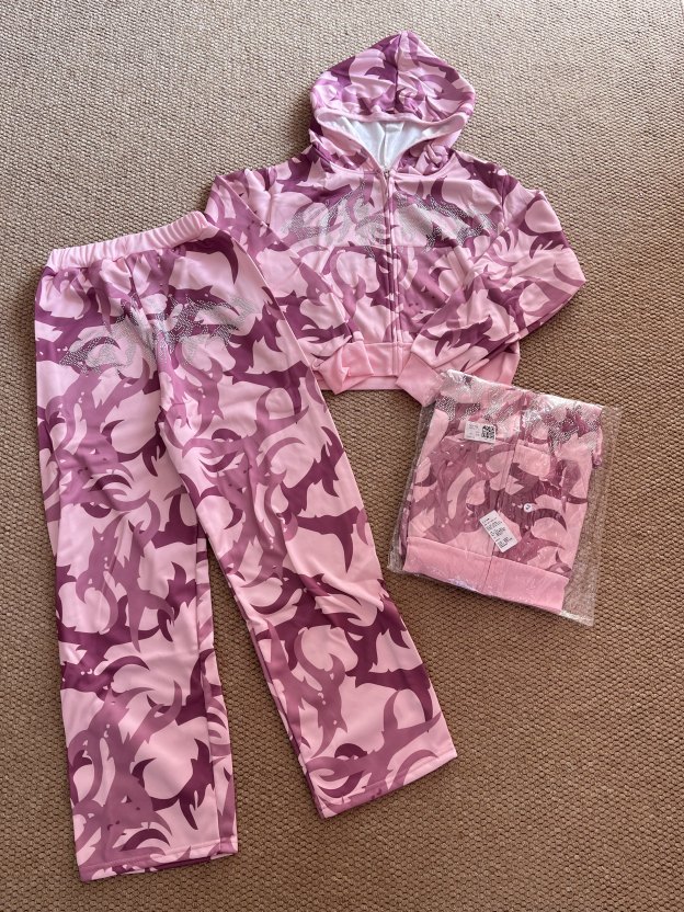 TWICE -Pink Camo Rhinestone inspired Hoodie Set