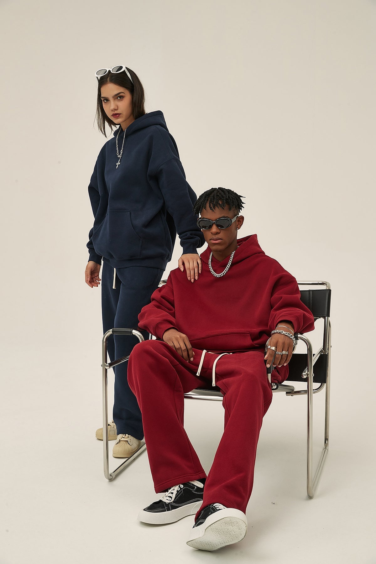 Navy&Red-Oversized hoodie sets
