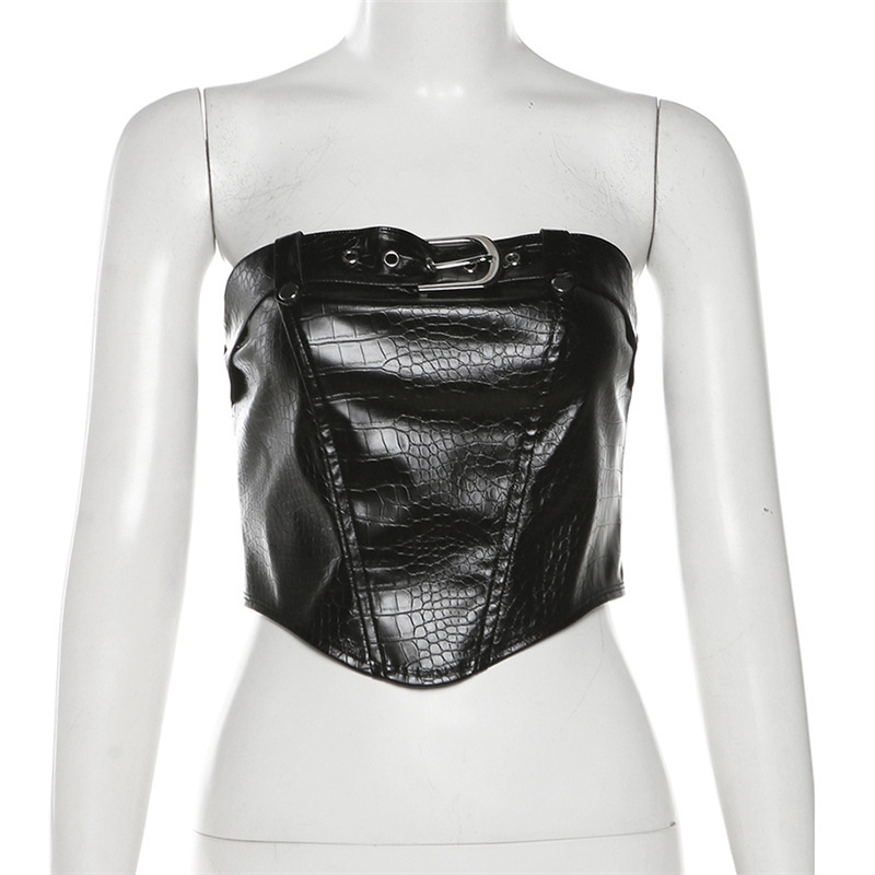 Snake Print Leather Buckle Tube Top -Straykids concert outfitidea for STAY