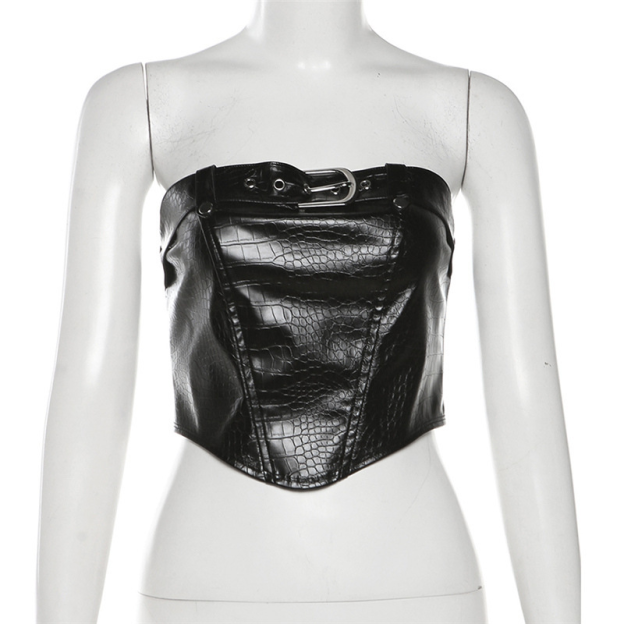 Snake Print Leather Buckle Tube Top -Straykids concert outfitidea for STAY