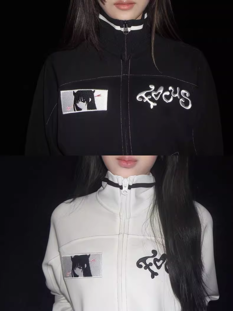 Hearts2hearts Focus Inspired Cropped Anime Graphic Zip-Up Jacket