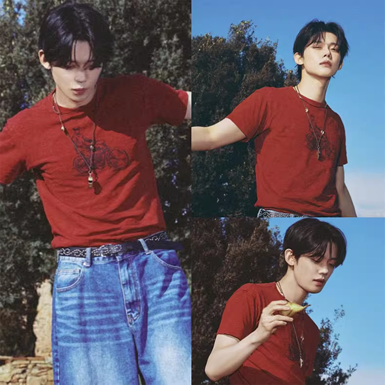 TXT Yeonjun Inspired Wine Red T-Shirt 