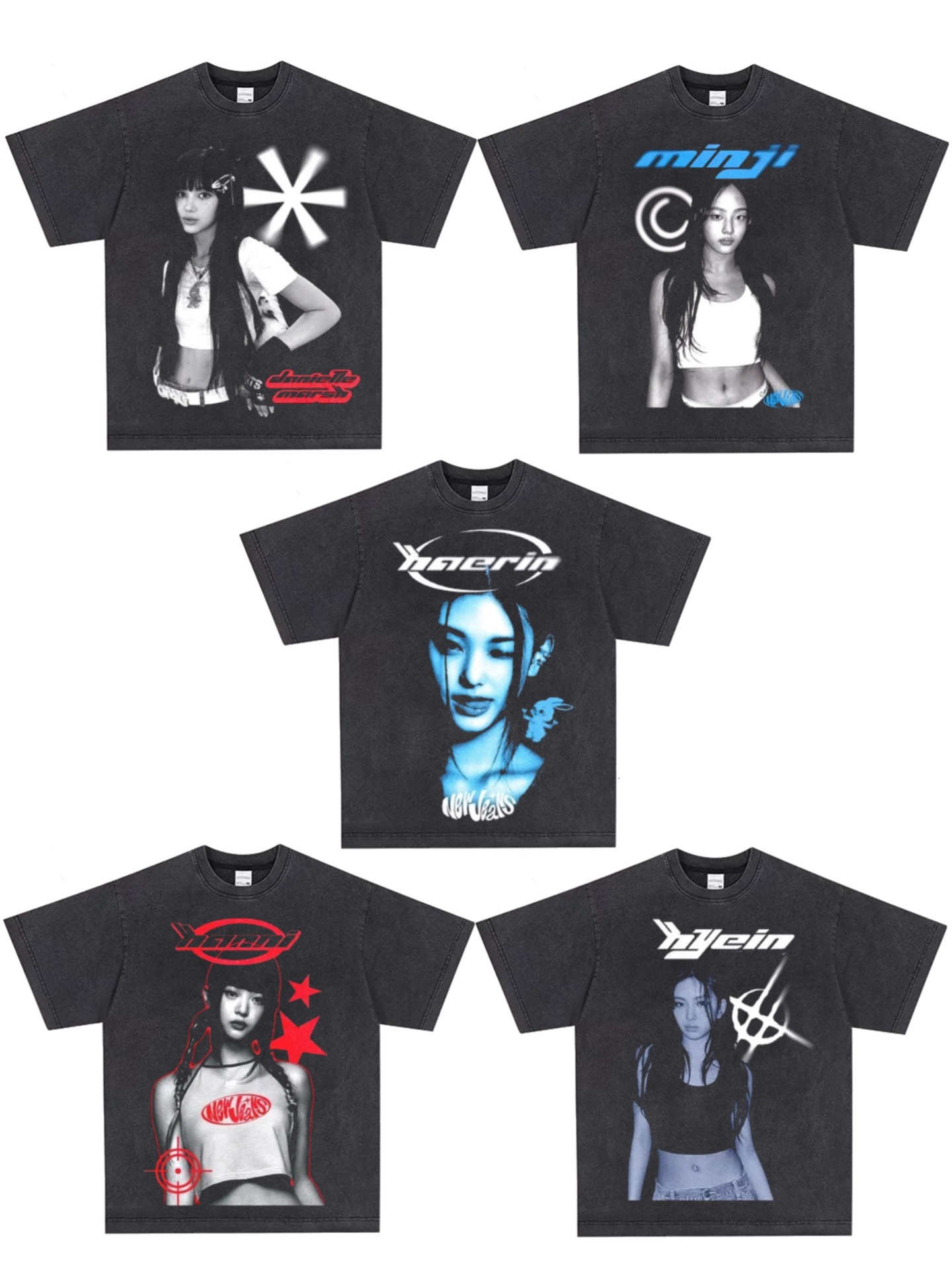 Newjeans Custom Member Printed Retro Washed T-Shirt