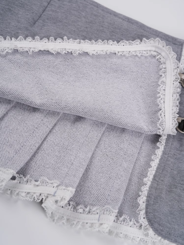 Red Velvet Joy Grey Lace Trimmed Pleated Mini Skirt