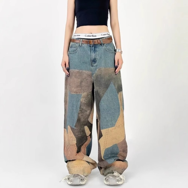 Ateez San inspired Patchwork Print Jeans