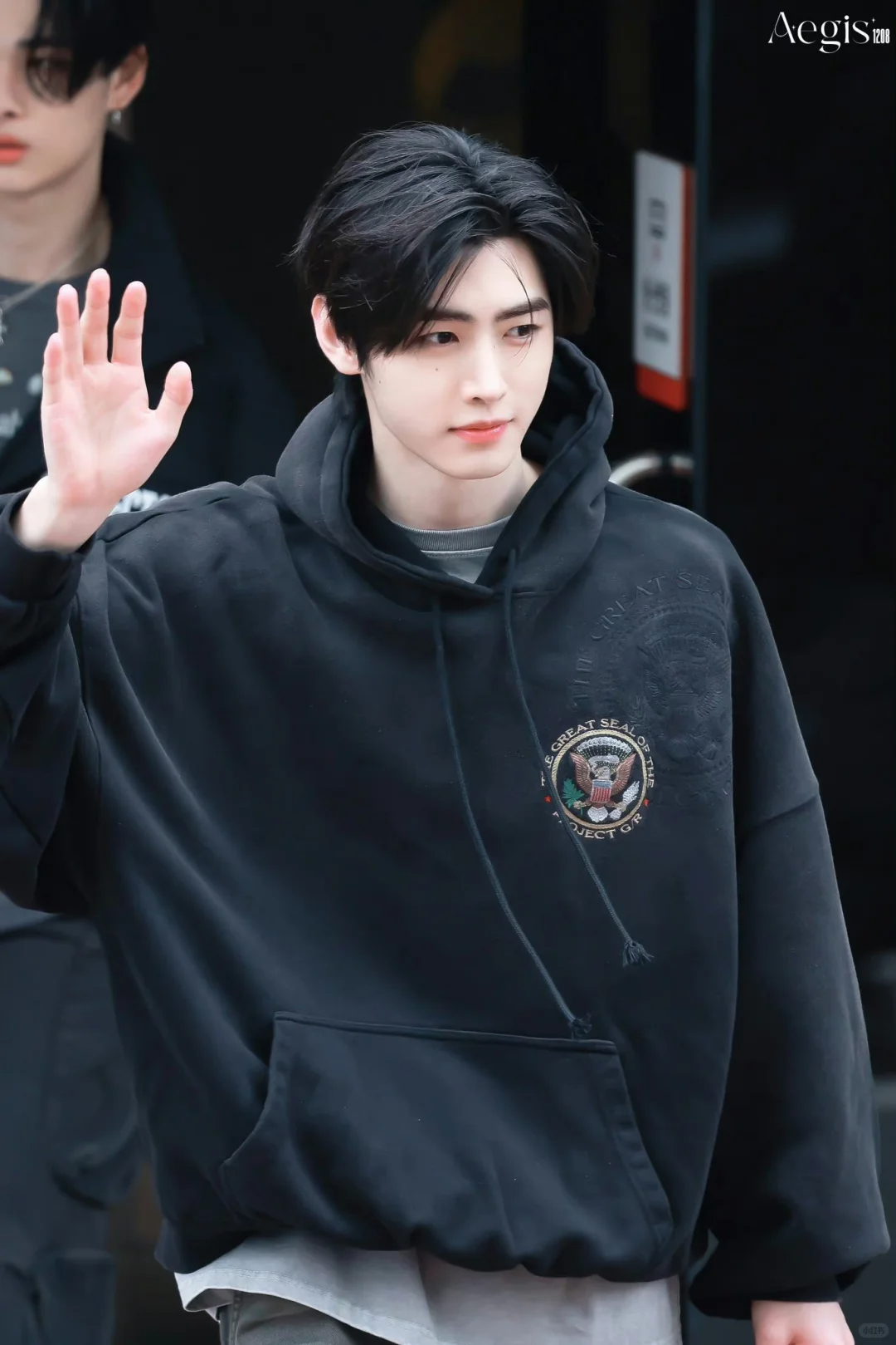 ENHYPEN Sunghoon Inspired Vintage Washed Badge Black Hoodie