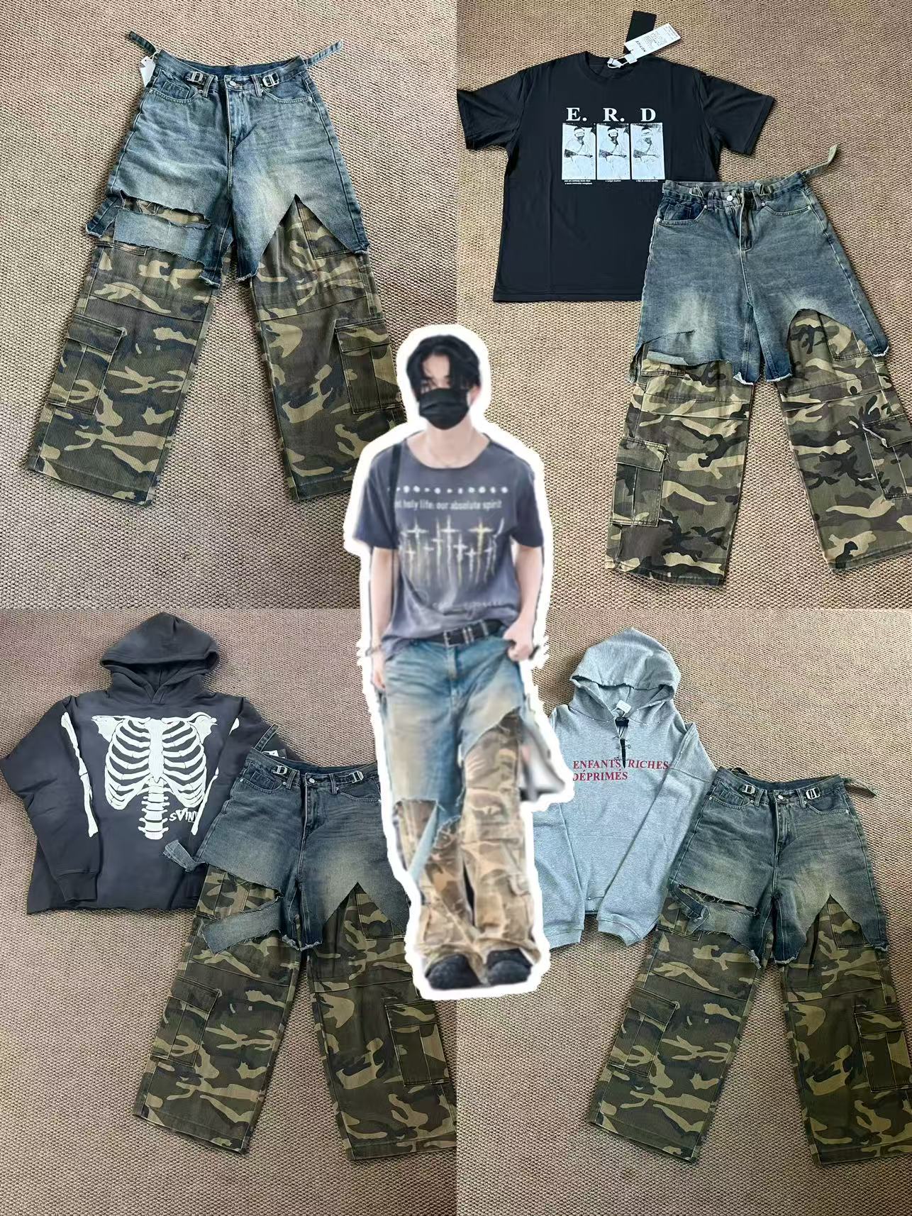 ENHYPEN Niki Inspired Patchwork Camo Cargo Pants-NI-KI