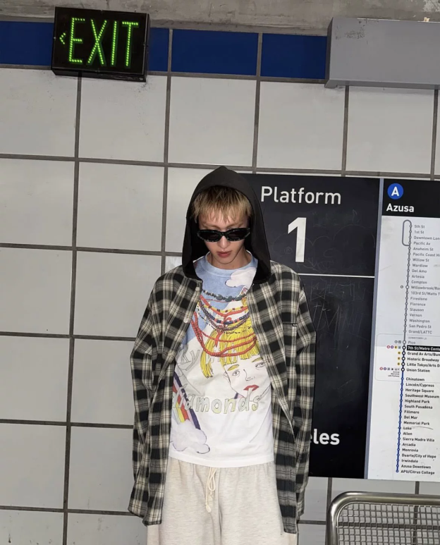 Cotris Martin Inspired Oversized Hooded Plaid Button-Down Shirt
