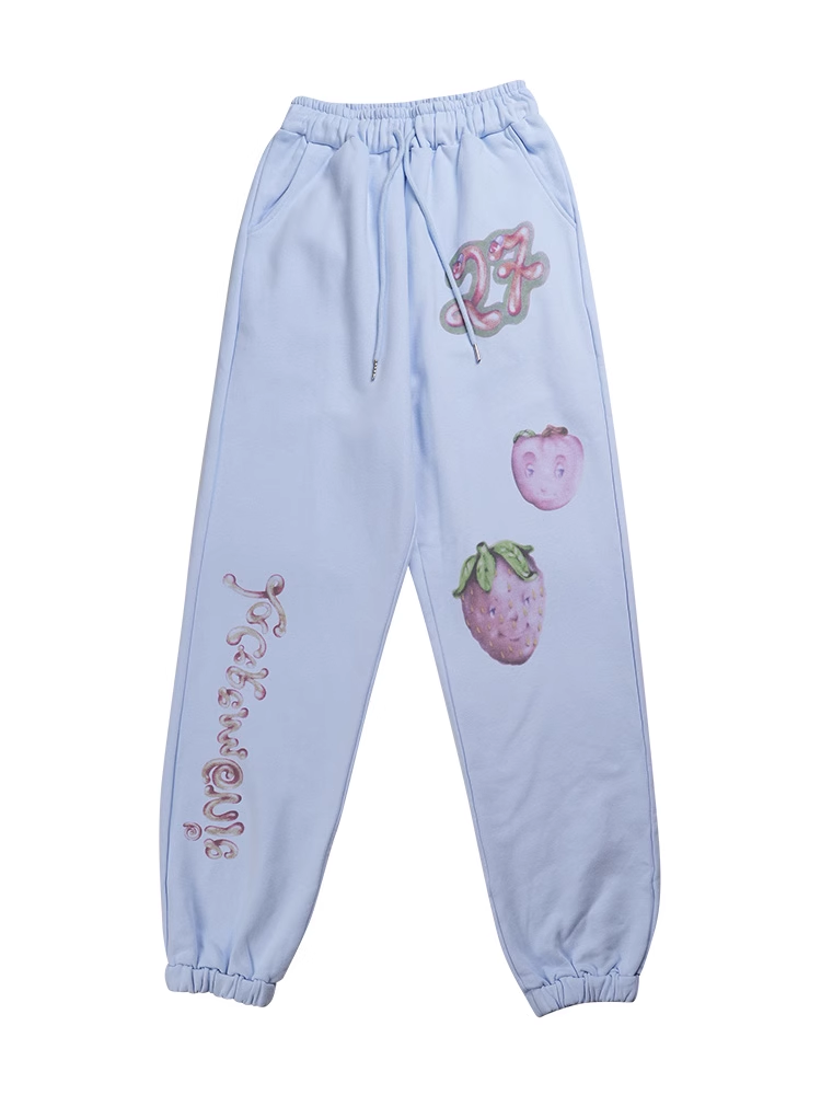 Blackpink Jennie&Aespa Ningning Winter Strawberry Zip-up Sweatshirt Sweatpants Set