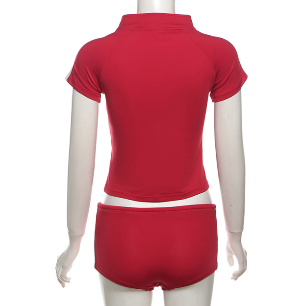 Slimming navel short-sleeved high-waisted hip-lifting shorts sports suit-Blackpink Jennie