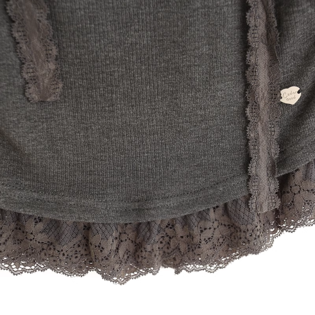 Gidle Shuhua Lace Edged Ruffled Ribbon Top