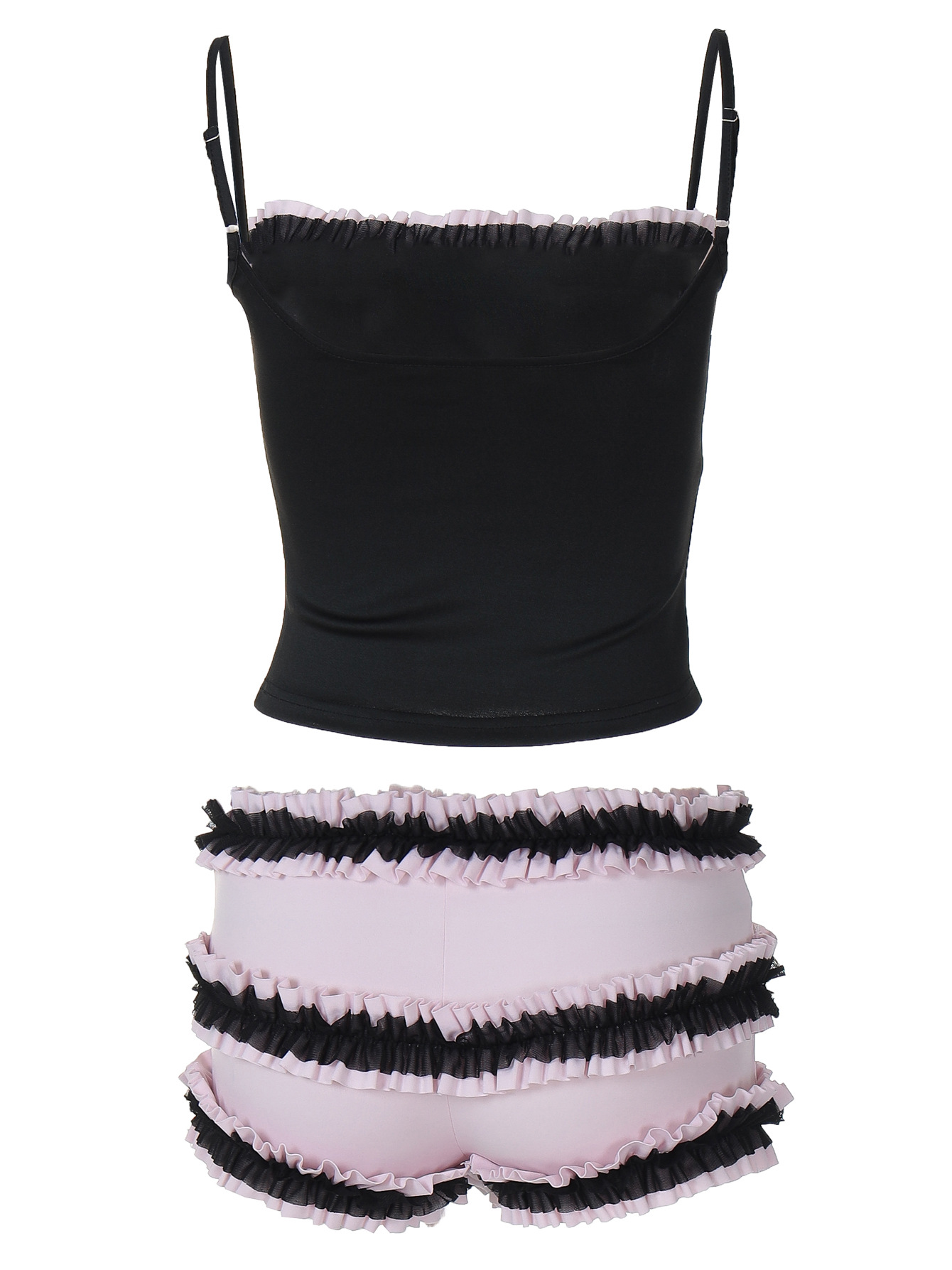 Lace Bow Slimming Camisole Shorts Set-Outfitidea For Blinks BLACKPINK-Inspired Fashion