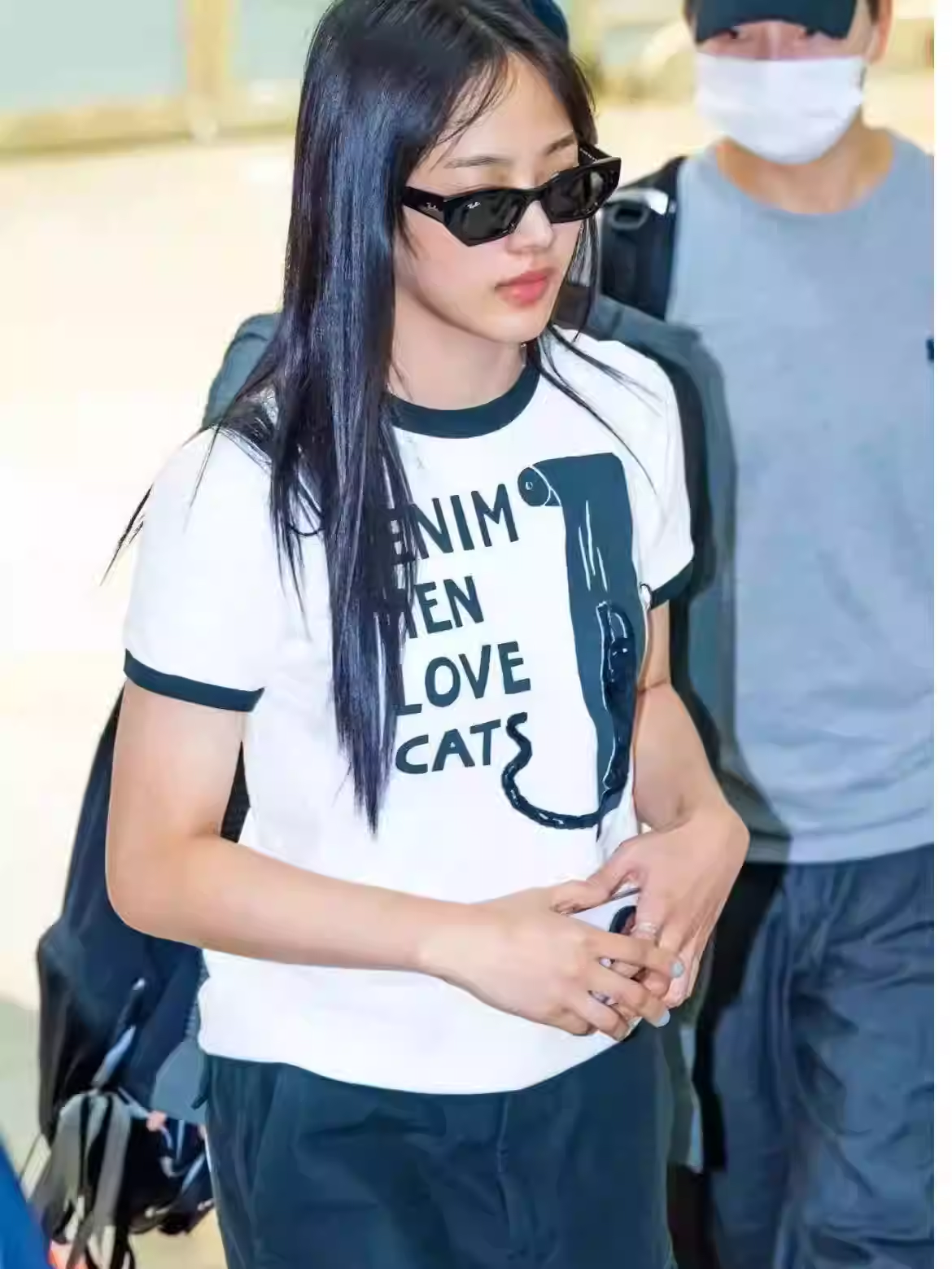 Jake&DK&Minji Inspired Denim Men Love Cats Graphic Ringer Tee-Enhypen Seventeen Newjeans