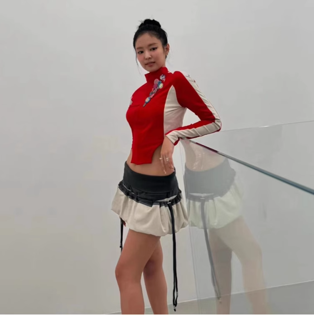 Colorblcoked Zipper Jacket Mini Skirt Set-Blackpink Jennie