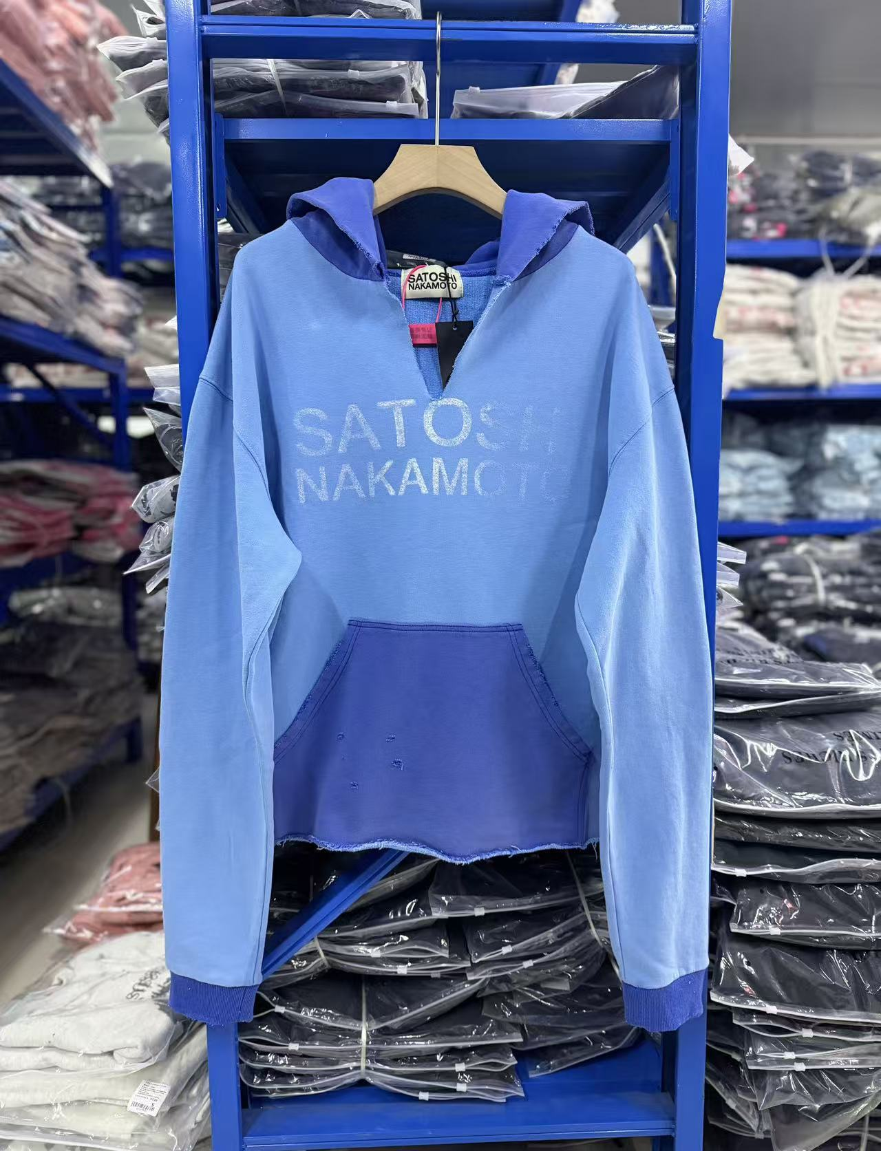 Enhypen Ni-ki Inspired Satoshi Distressed Blue Patchwork Hoodie-niki