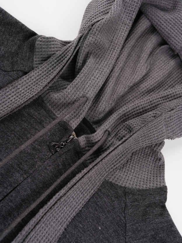 NewJeans Haerin Inspired Waffle Paneled Hooded Zip-Up Jacket