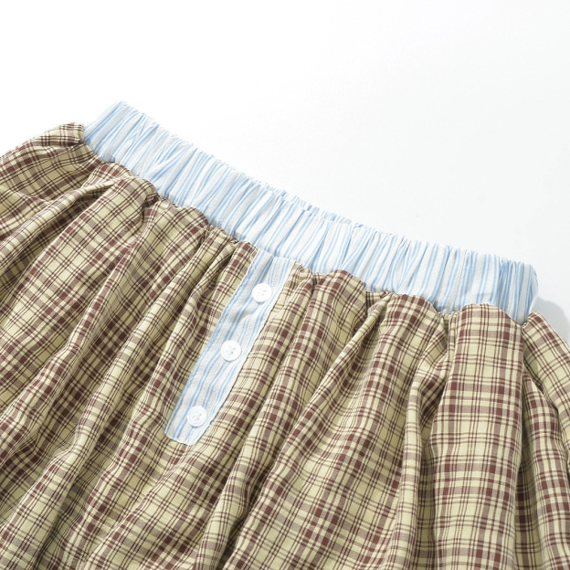 Clashing Color Elastic Waist Bubble Shorts Skirt-Blackpink Jennie