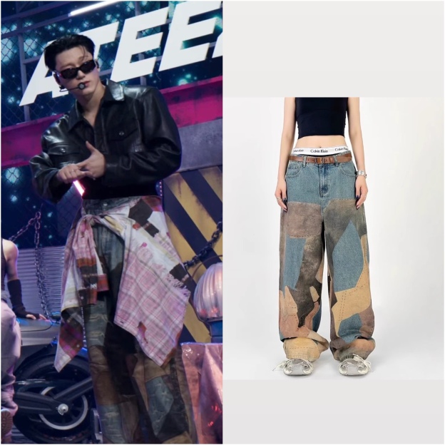 Ateez San inspired Patchwork Print Jeans