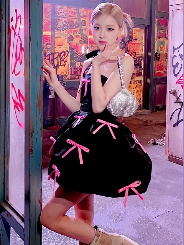 BLACKPINK Rosé Inspired Bustier Bow Fluffy Dress 