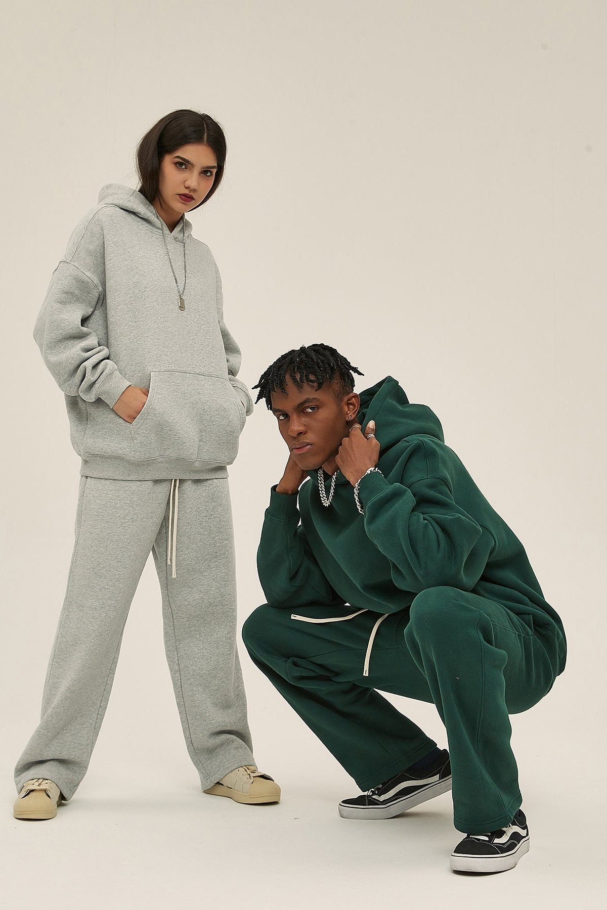 Gray&Green-Oversized hoodie sets