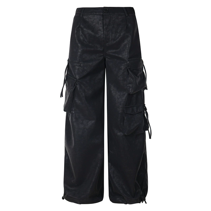 Multi-Pocket Straight-Leg PU Pants -Straykids concert outfitidea for STAY