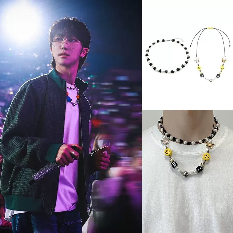 SEVENTEEN The8 (Minghao) Inspired Black Butterfly Pearl Skull Necklace