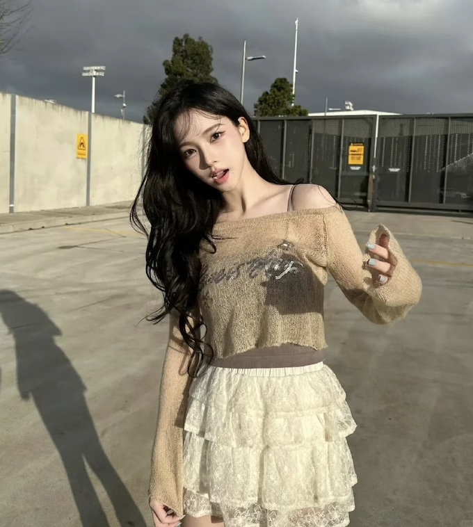 Aespa Karina Inspired One Shoulder Knit Sequins Short Blouse