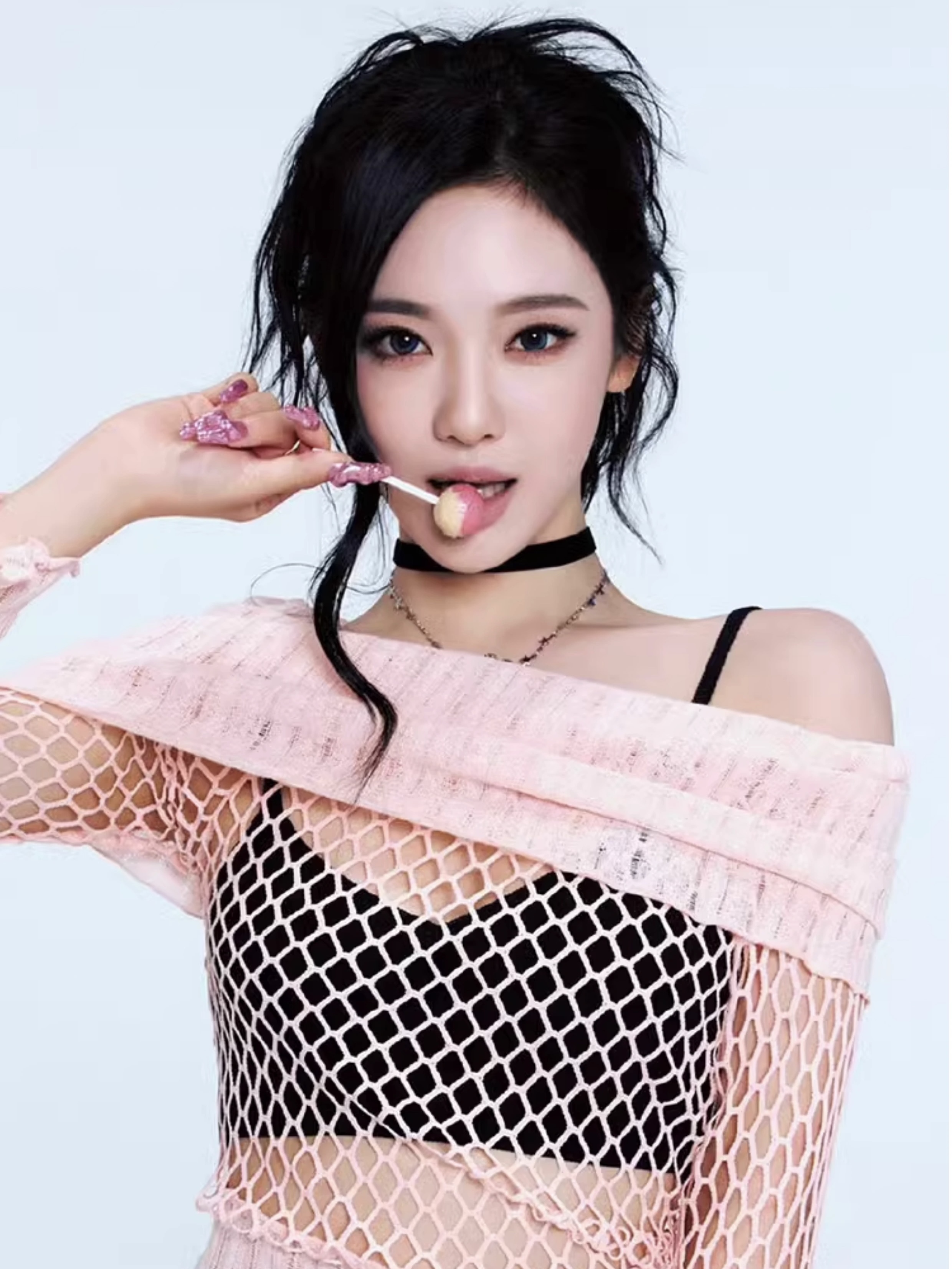 Pink Boat Neck Cutout Knit Sweater-Aespa Ningning