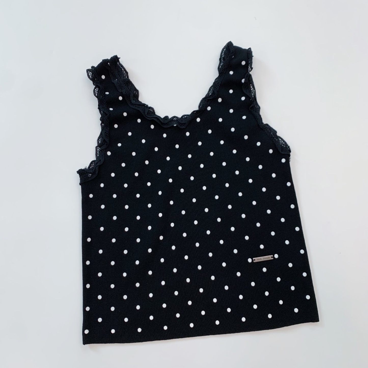 Red Velvet Wendy & IVE Liz Inspired Lace Trim Dot Print Slim Tank