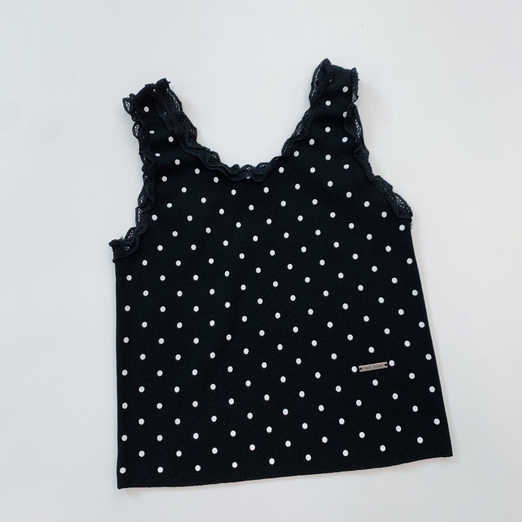 Red Velvet Wendy & IVE Liz Inspired Lace Trim Dot Print Slim Tank